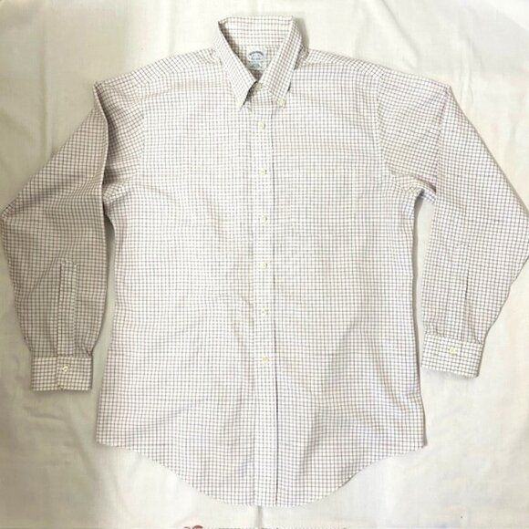Brooks Bros Mens Shirt sz 16.5  35 White Check Striped Original Polo Shirt read - Picture 1 of 8